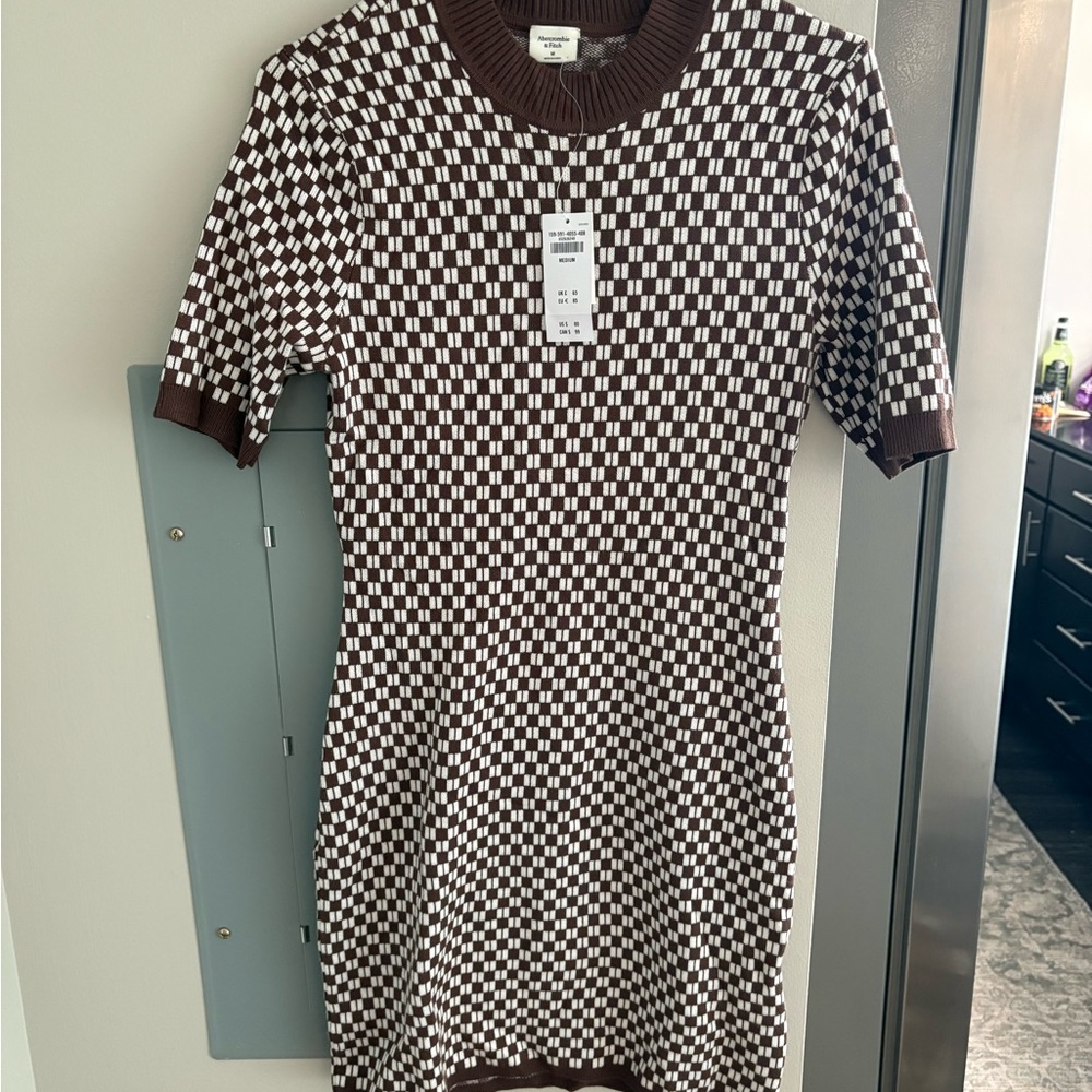 A&F Brown and White Checkered Knit Dress